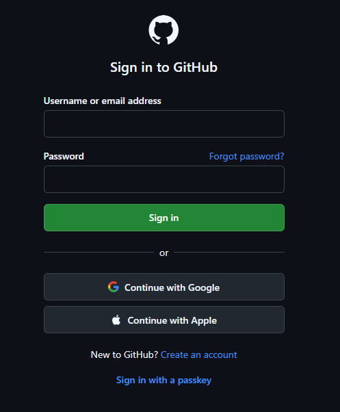 ブラウザで開く、GitHub のサインイン画面
